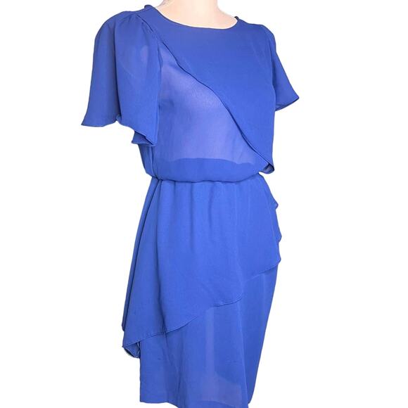 Vintage 70s Sheena Size XS Blue Sheer Chiffon Dress Ruffle Peplum Disco Career - Picture 12 of 12